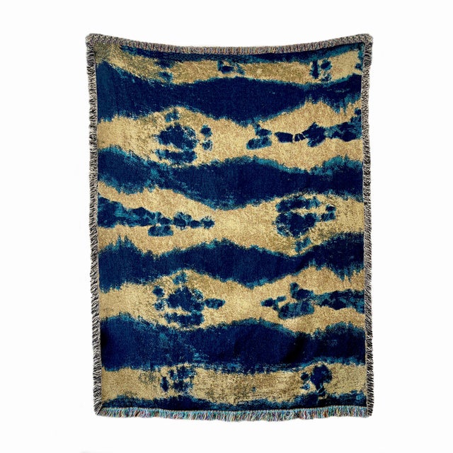 Contemporary Rousseau Gold Pleat Abstract Pattern Fringed Throw Blanket For Sale - Image 3 of 7