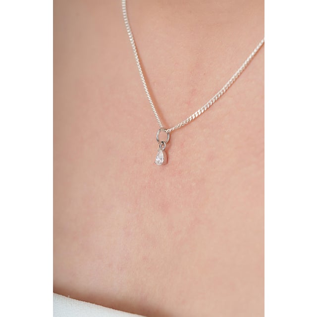 White Pear-Cut Diamond Solitaire Charm Pendant in 14k Solid White Gold For Sale - Image 8 of 14