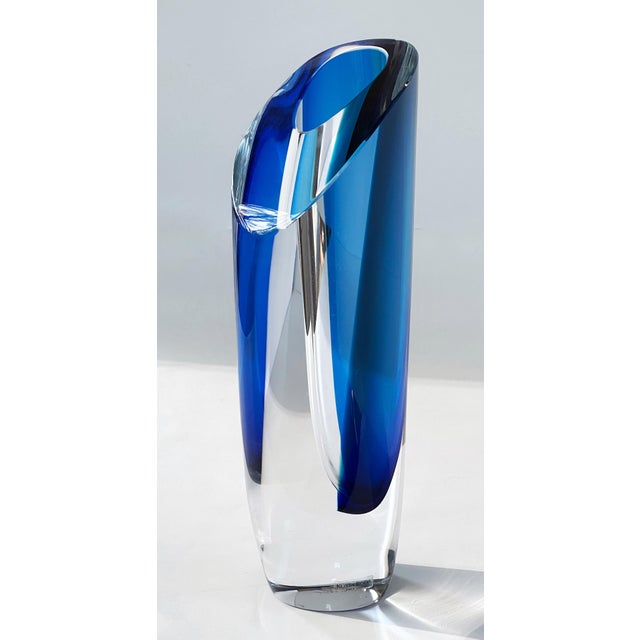 Contemporary Goran Warff Kosta Boda Saraband Heavy Crystal Vase/Art Sculpture Blue and Teal 11" Tall 5.3 LBS For Sale - Image 3 of 18