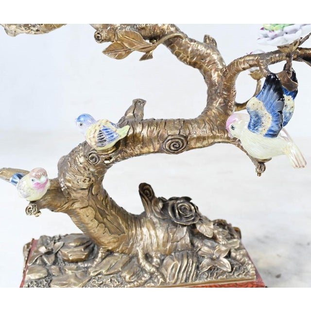 French Bronze Branches with Porcelain Birds and Flowers, Set of 2 For Sale - Image 11 of 18