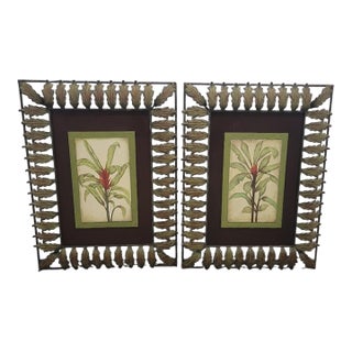 Oversized Vintage Hand Painted Palm Tree Metal Leaf Palm Beach Regency Wall Art- A Pair For Sale