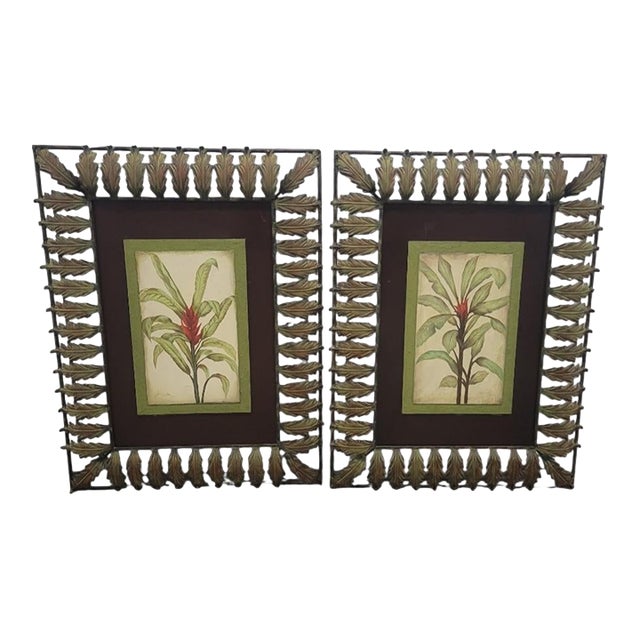 Oversized Vintage Hand Painted Palm Tree Metal Leaf Palm Beach Regency Wall Art- A Pair For Sale