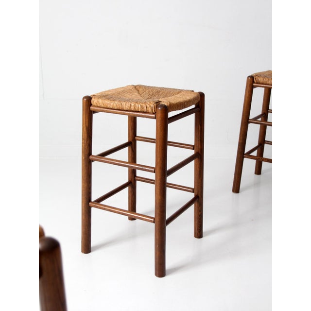 Wood Mid-Century Rush Seat Stools Set of 4 For Sale - Image 7 of 18