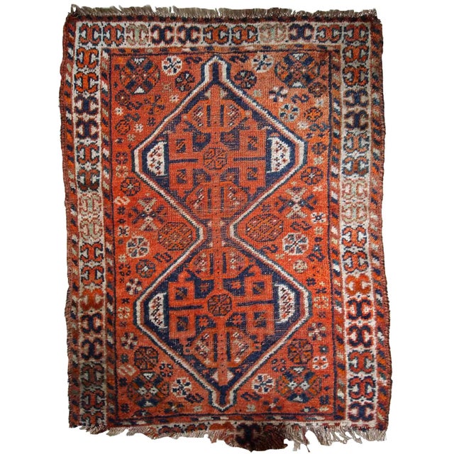1900s Handmade Antique Persian Shiraz Distressed Rug For Sale - Image 10 of 10