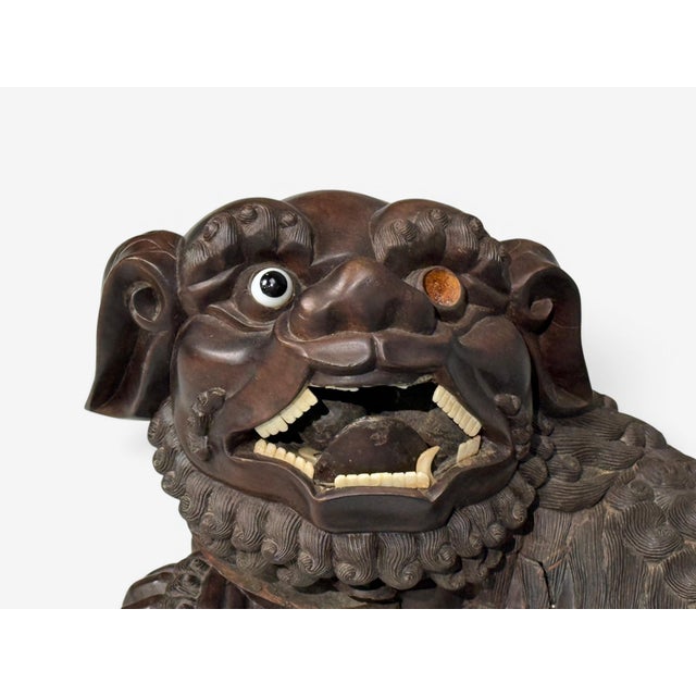 Chinese Export, Opposing Foo Dogs, Solid Teakwood, Glass, China, 19th C. For Sale - Image 9 of 18