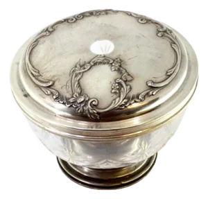 Cut Glass Candy Box with Silver Applications, Raised Lid and Circular Base