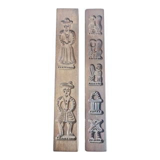 19th Century Carved Wood Dutch Speculaas Cookie Molds - A Pair For Sale