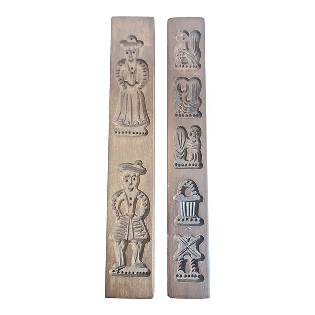 19th Century Carved Wood Dutch Speculaas Cookie Molds - A Pair For Sale