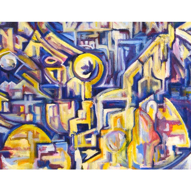 "Visions of the Metropolis" Visionary Moonlight and City Original Oil on Canvas For Sale - Image 4 of 5