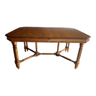Solid Oak Dining Table With Hidden Leaves For Sale