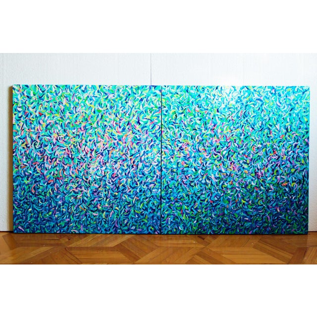 Textile Artist Andrei Sitsko "City Park Xix" Modern Original Painting - Set of 2 For Sale - Image 7 of 9