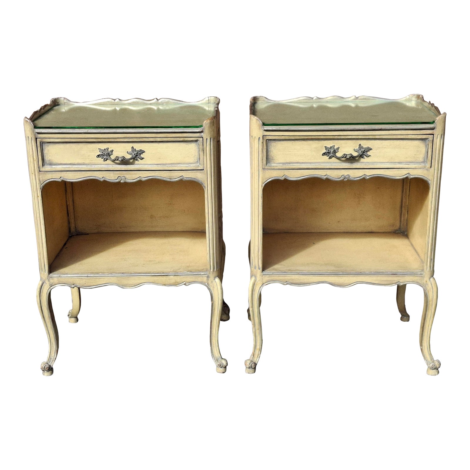 Pair Mid Century Louis XV Style Washed Cream Painted Side Tables | Chairish