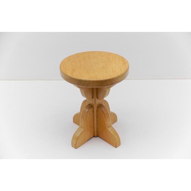 Mid-Century Modern French Handmade Beech Stool, 1960s For Sale - Image 4 of 13