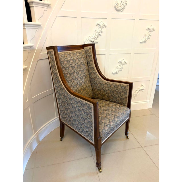 Antique Edwardian Mahogany Bergère Wing Armchair, 1900 For Sale - Image 11 of 11