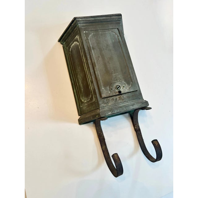 Mid-Century Modern Patinated Wall Mount Metal Mail and Paper Box with Door For Sale - Image 3 of 7