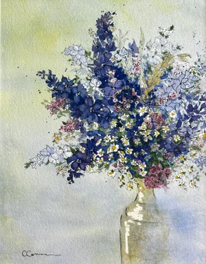 Giclee Print Watercolor Ink and Wash Painting “Blue Larkspur”