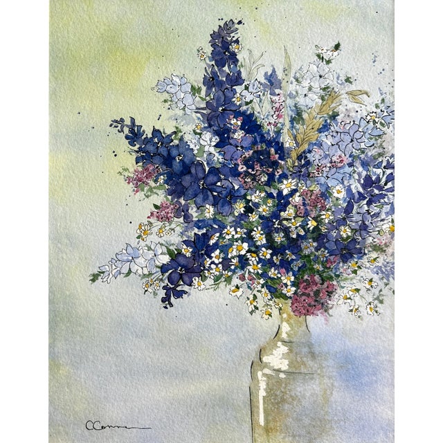 Watercolor Ink and Wash Painting of Larkspur Giclee Print For Sale