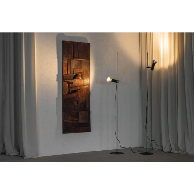 This striking pair of model 1055 floor lamps, designed by the renowned gino sarfatti and manufactured by arteluce in italy...