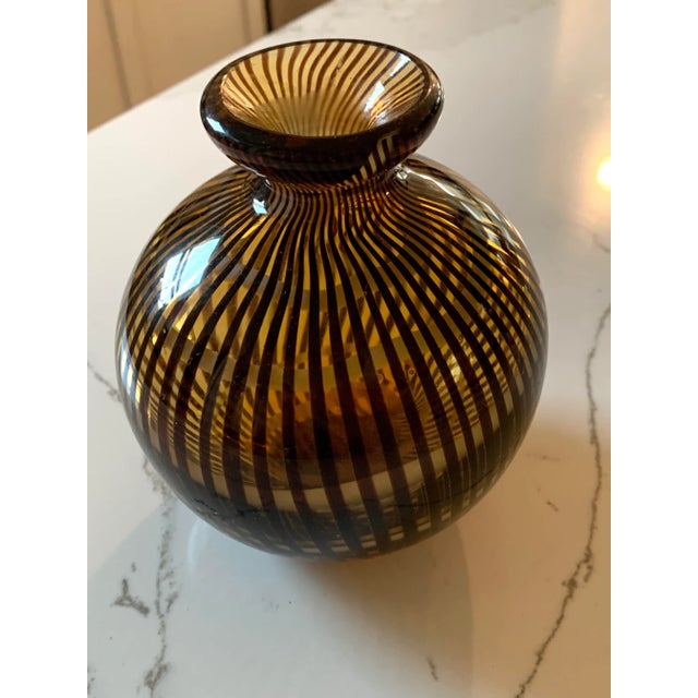 Mid-Century Modern Vintage Murano Budvase in Brown Swirl For Sale - Image 3 of 4