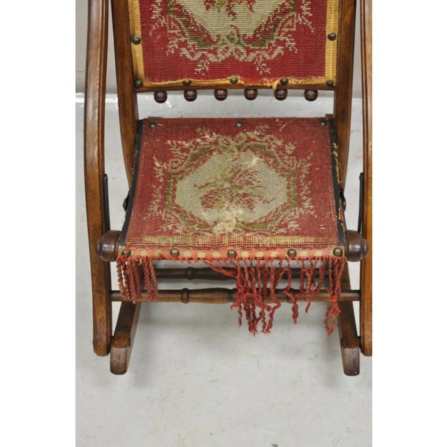 Wood Antique Eastlake Victorian Walnut Small Child's Folding Rocker Rocking Chair For Sale - Image 7 of 10