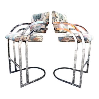 Milo Baughman Chrome Cantilever Counter Bar Stools - a Pair For Sale