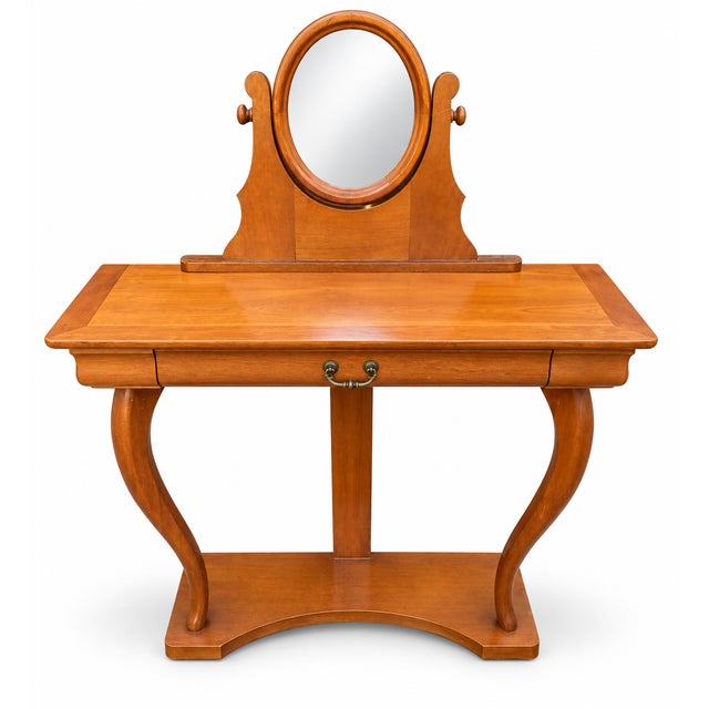 Cherrywood Console Dressing Table with Adjustable Oval Mirror, 1970s For Sale - Image 11 of 11