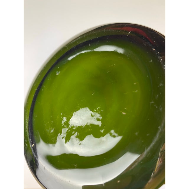 Vintage Mid-Century Italian Empoli-Style Cased Glass Bottle Vase in Olive Green For Sale In Seattle - Image 6 of 9