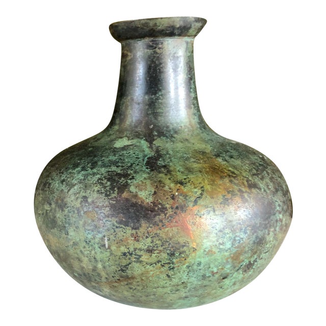 1910s Okazaki Sessei Attributed Bronze Vase With Lacquered Green Patina For Sale