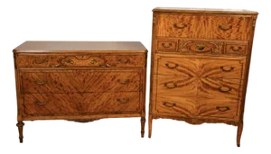 1920s Set P.Nathan Sons, Inc. New York French Kingwood High Dresser & Low Dresser, 2 Pieces