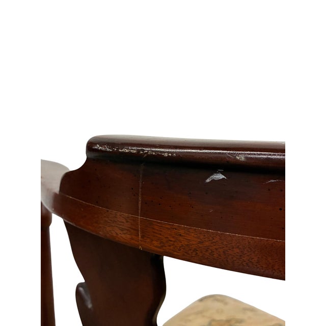 Vintage Queen Anne Style Corner Chair With Nautical Map & Sailing Ship Upholstery For Sale - Image 10 of 12