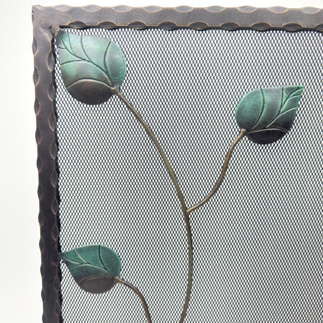2020s Hand-Forged Wrought Iron Fireplace Screen (Single Panel) Decorative Leaf Design Spark Guard For Sale - Image 5 of 7