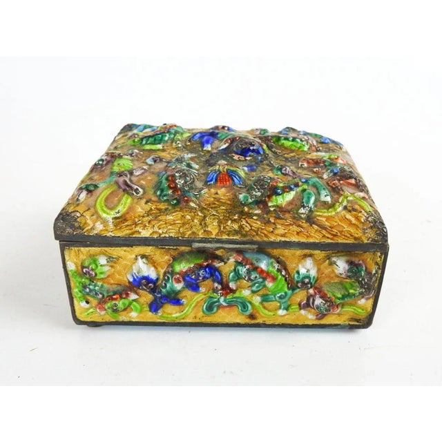 Vintage Chinese Repousse Enameled Foo Dog Trinket Box For Sale - Image 9 of 9