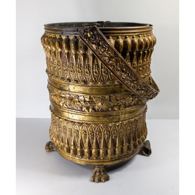 Metal 19th Century French Repousse Brass Coal Scuttle or Waste Basket, Fireplace For Sale - Image 7 of 18