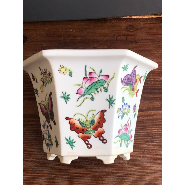 Vintage Chinoiserie Hexagonal Porcelain Planter For Sale - Image 4 of 12