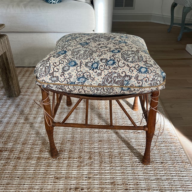 Antique English Thebes Stool With Custom Pierre Fret Le Manach Down Filled Cushion