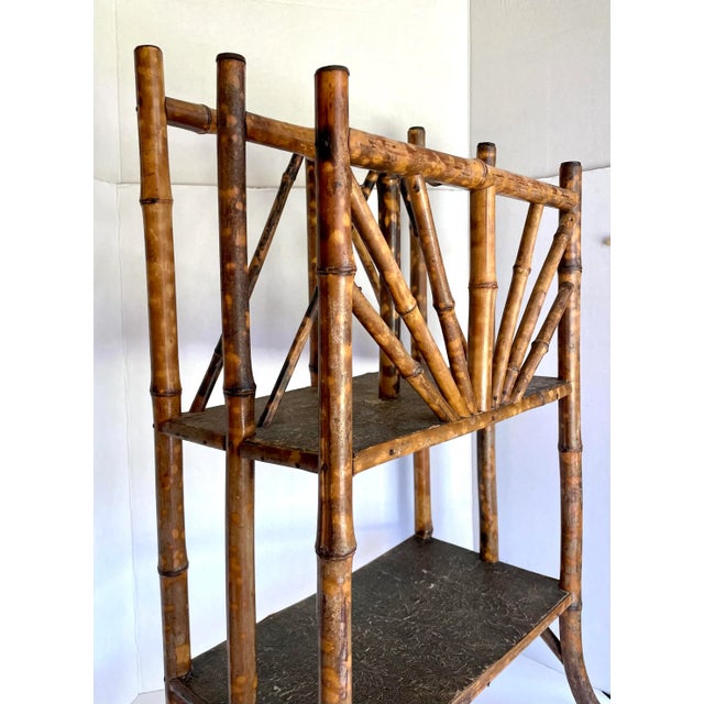 Wood Antique English Burnt Bamboo Tall Magazine Rack For Sale - Image 7 of 13