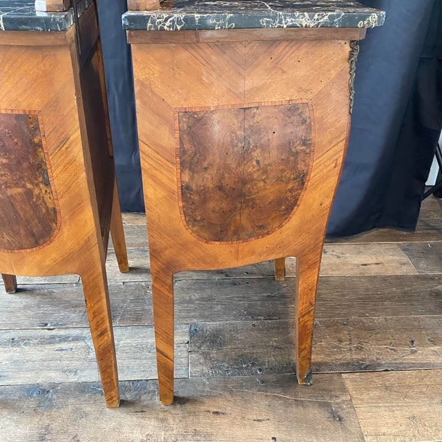 Antique French Louis XV Marble Top Nightstands -a Pair For Sale - Image 12 of 17