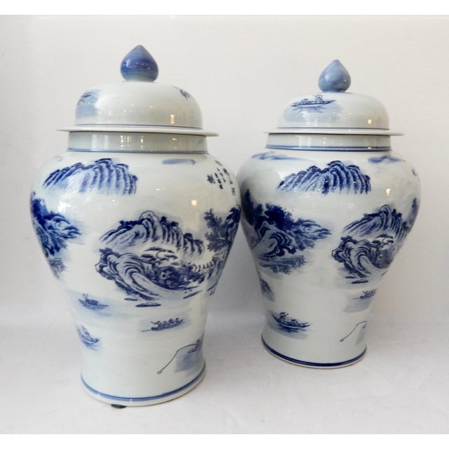 Blue & White Porcelain Ginger Jars Pair Chairish