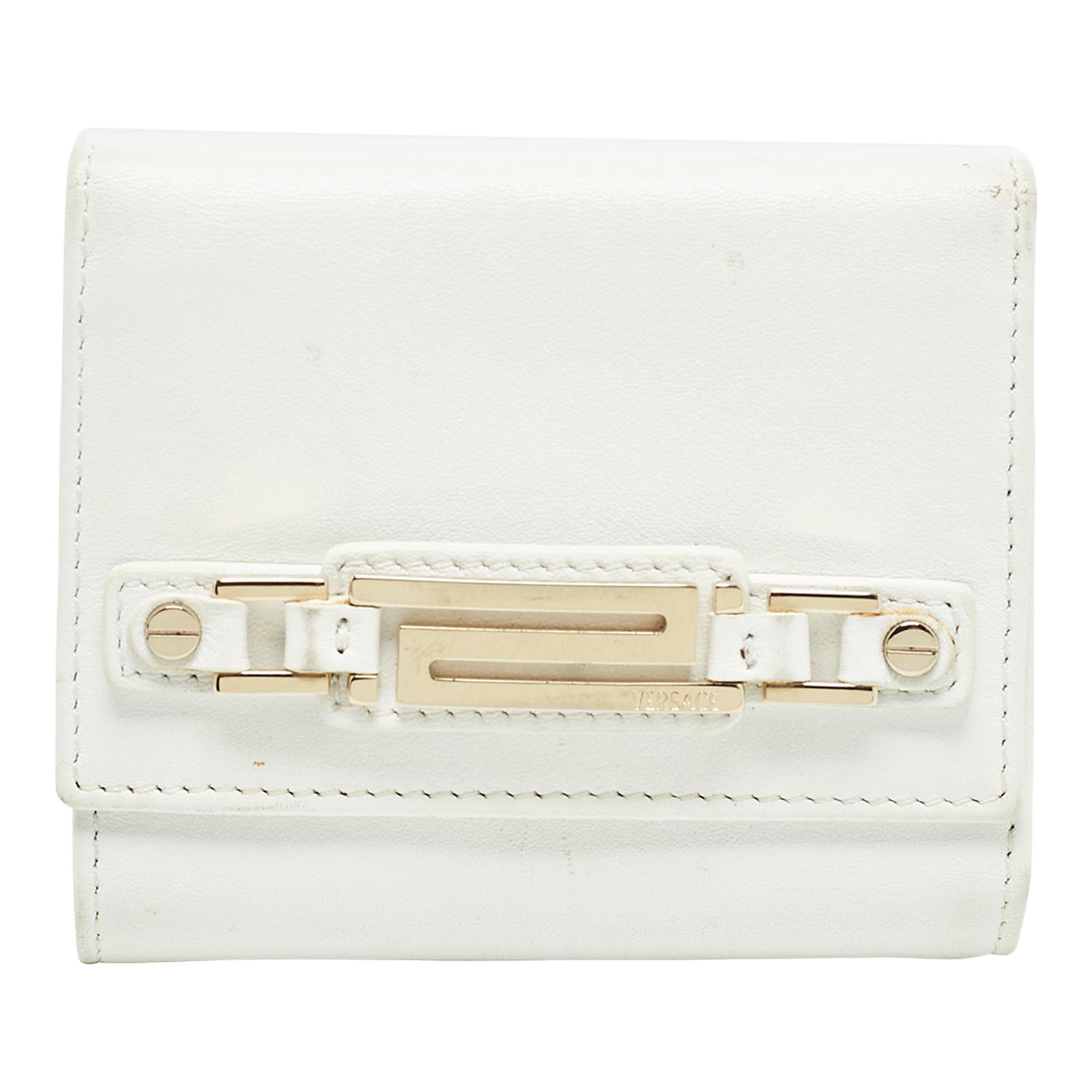 Versace White Leather Trifold Compact Wallet | Chairish