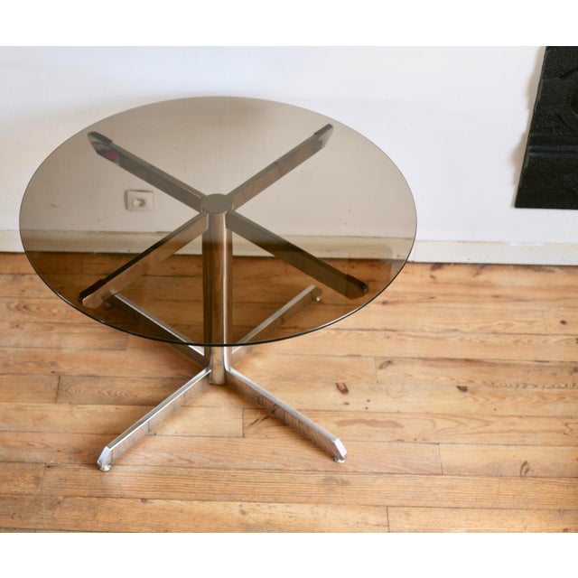 Glass and Steel Table attributed to Florence Knoll for Roche Bobois, 1970s For Sale - Image 3 of 10