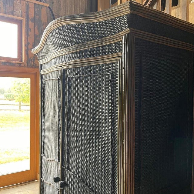 Vintage Full Length Teal Wicker Wardrobe For Sale - Image 14 of 18