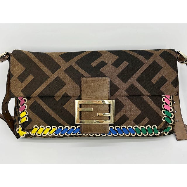 Fendi Zucca Canvas Rainbow Whipstitch XL Baguette For Sale In Philadelphia - Image 6 of 12