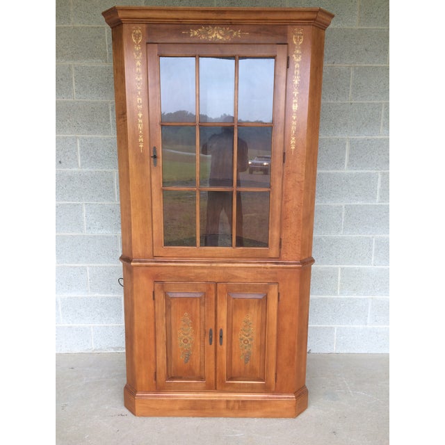 L. Hitchcock Maple Lighted Corner Cupboard Chairish