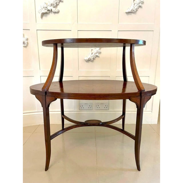 Antique Victorian Mahogany Inlaid Two-Tier Etagere For Sale - Image 6 of 15