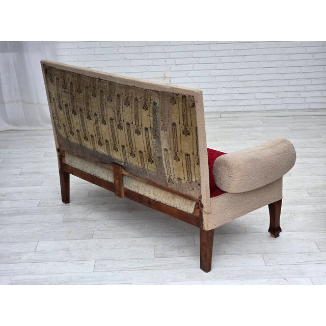 Beige Danish Ash Wood Sofa with Red and Beige Furniture Wool For Sale - Image 8 of 18