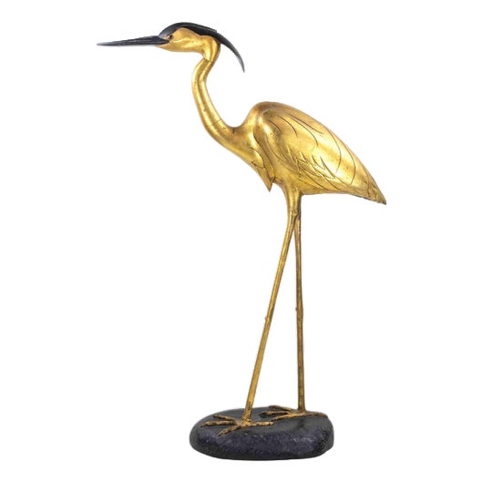 Life Size Heron, 1980s, Gilded & Lacquered Fiberglass For Sale