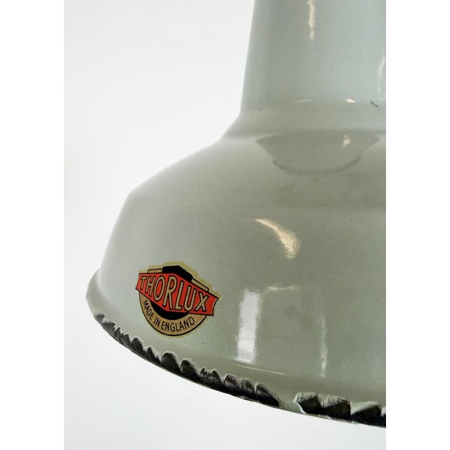 Gray Industrial Grey Enamel Pendant Lamp from Thorlux, 1960s For Sale - Image 8 of 18