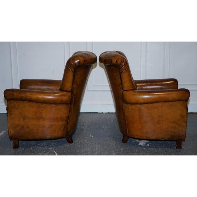 Vintage Art Deco Style Hand Dyed Leather Shell Chairs, Set of 2 For Sale - Image 6 of 17