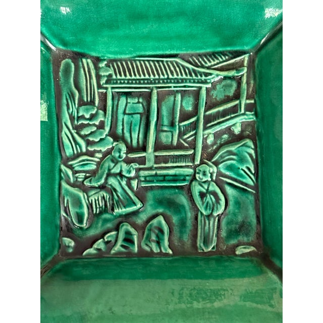 Green Vintage Green Asian Relief Ashtray Catchall For Sale - Image 8 of 12