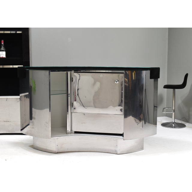 Hollywood Regency Bar in Black Suede, Brass and Chrome, 1970s For Sale - Image 15 of 18